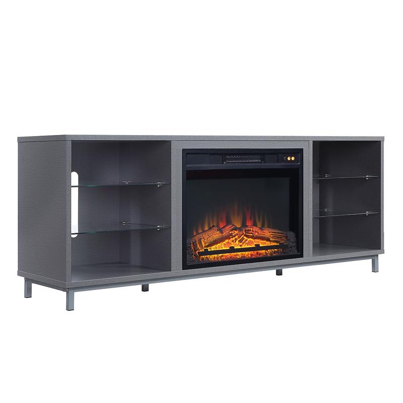 Manhattan Comfort Brighton Wood Fireplace with Media Wire Management in Gray