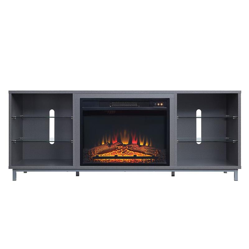 Manhattan Comfort Brighton Wood Fireplace with Media Wire Management in Gray