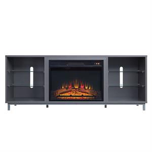 brighton fireplace with glass shelves  media wire management in grey