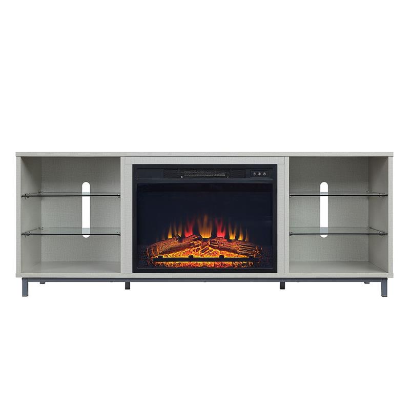 Manhattan Comfort Brighton Wood Fireplace with Media Wire Management in Beige