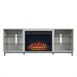 Manhattan Comfort Brighton Wood Fireplace with Media Wire Management in Beige