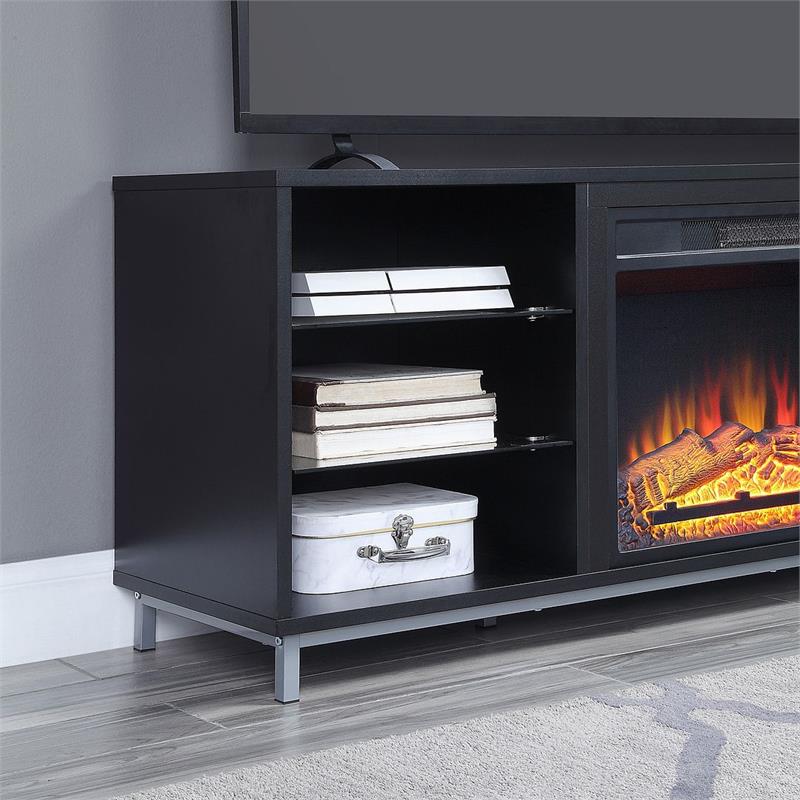 Manhattan Comfort Brighton Wood Fireplace with Media Wire Management in Black