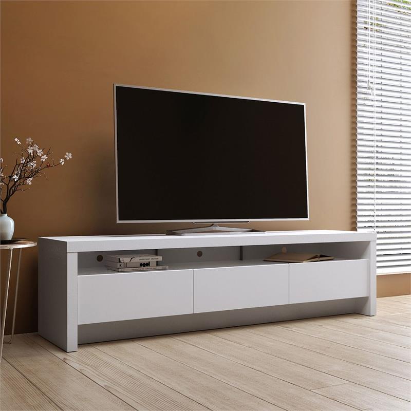 Sylvan Contemporary Modern TV Stand with 3 Drawers in White Engineered Wood