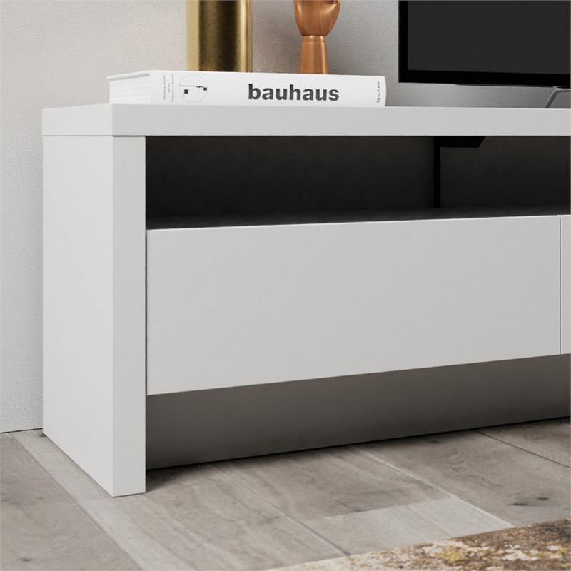 Sylvan Contemporary Modern TV Stand with 3 Drawers in White Engineered Wood