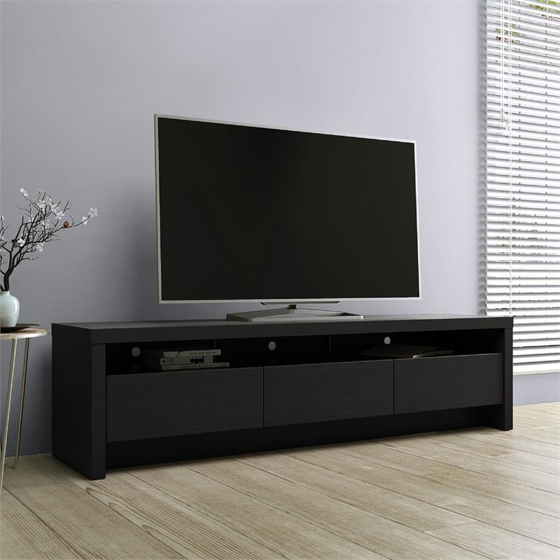 Sylvan Contemporary Modern TV Stand with 3 Drawers in Black Engineered Wood