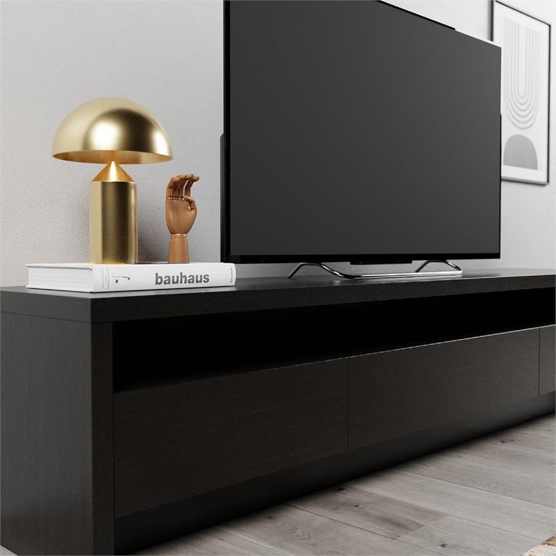 Sylvan Contemporary Modern TV Stand with 3 Drawers in Black Engineered Wood