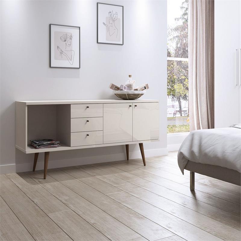 Utopia Modern Wide Dresser with 3 Drawers in Off White Cream Engineered Wood