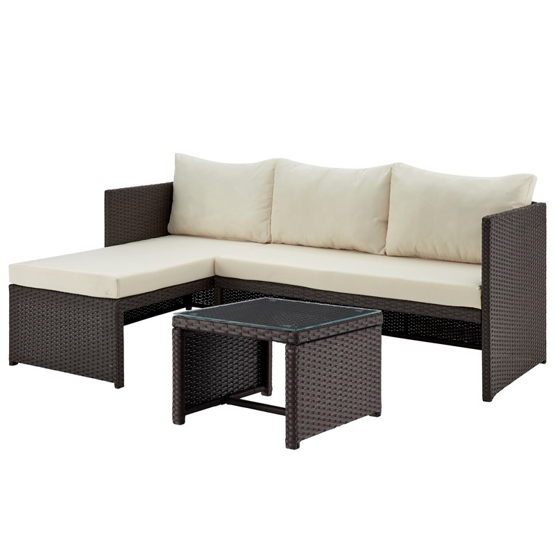 Manhattan Comfort Riviera 4-Seat Rattan Patio Conversation Set in Cream/Gray