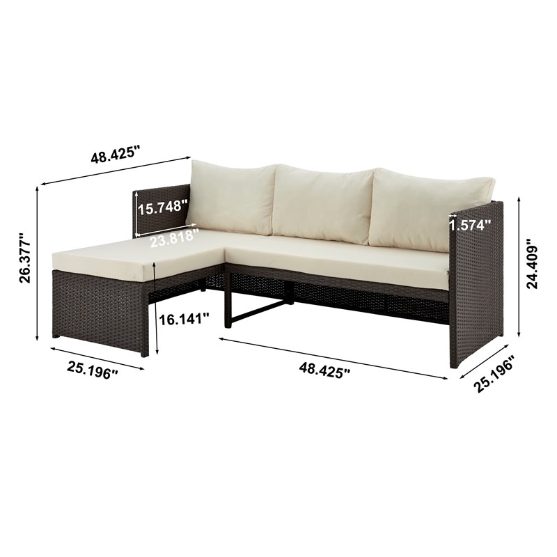 Manhattan Comfort Riviera 4-Seat Rattan Patio Conversation Set in Cream/Gray