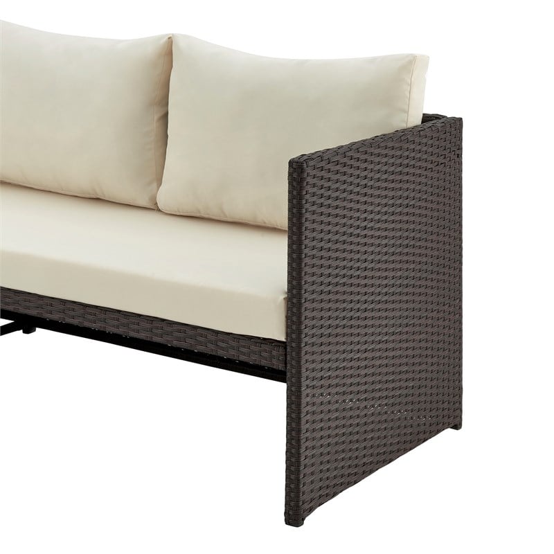Manhattan Comfort Riviera 4-Seat Rattan Patio Conversation Set in Cream/Gray