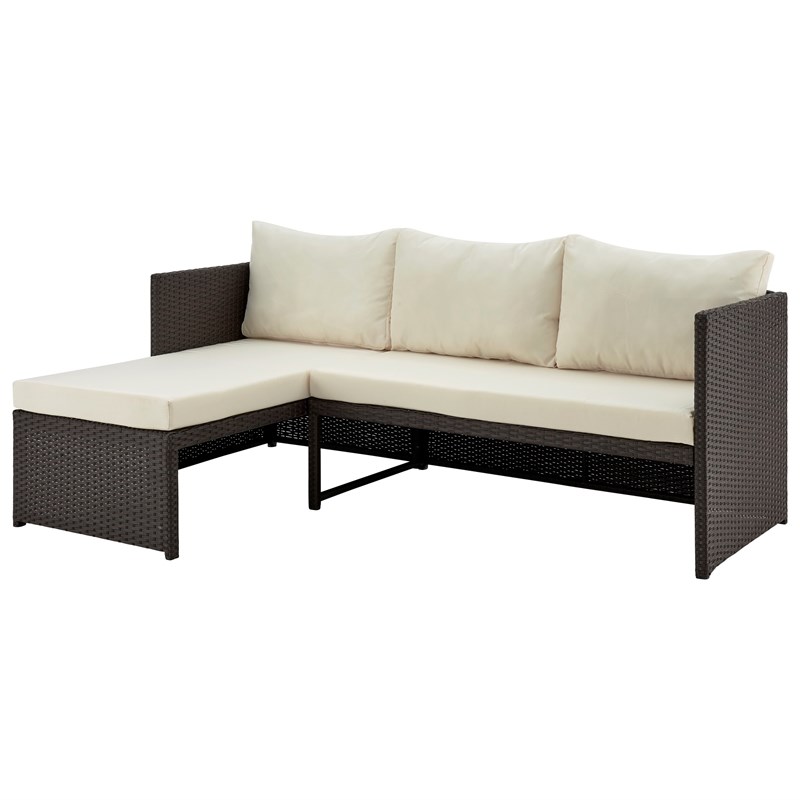 Manhattan Comfort Riviera 4-Seat Rattan Patio Conversation Set in Cream/Gray
