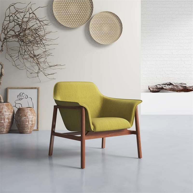 Manhattan Comfort Miller Fabric Upholstered Accent Chair in Green/Walnut