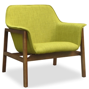 miller green and walnut linen weave fabric upholstered accent chair