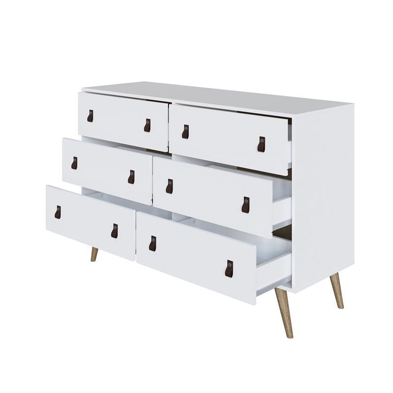 Manhattan Comfort Amber Double Dresser with Faux Leather Handles in White