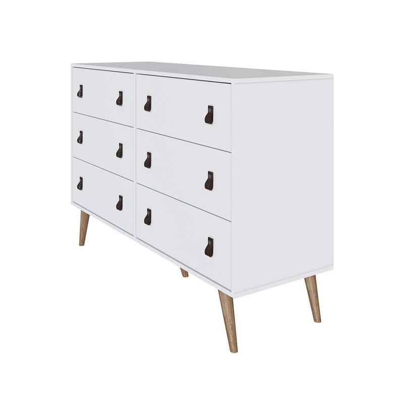 Manhattan Comfort Amber Double Dresser with Faux Leather Handles in White