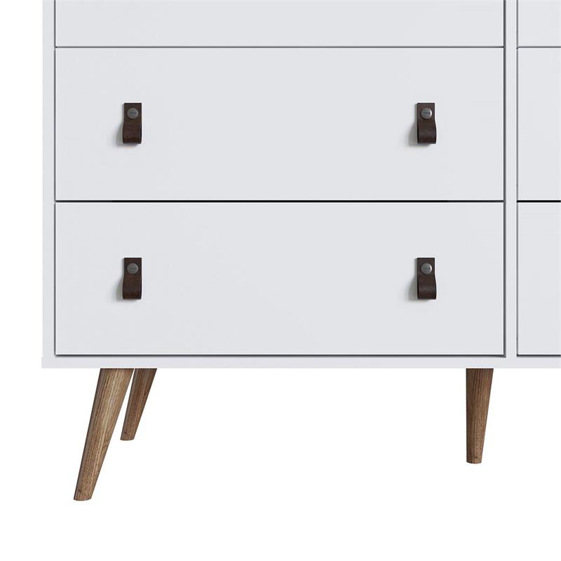 Manhattan Comfort Amber Double Dresser with Faux Leather Handles in White