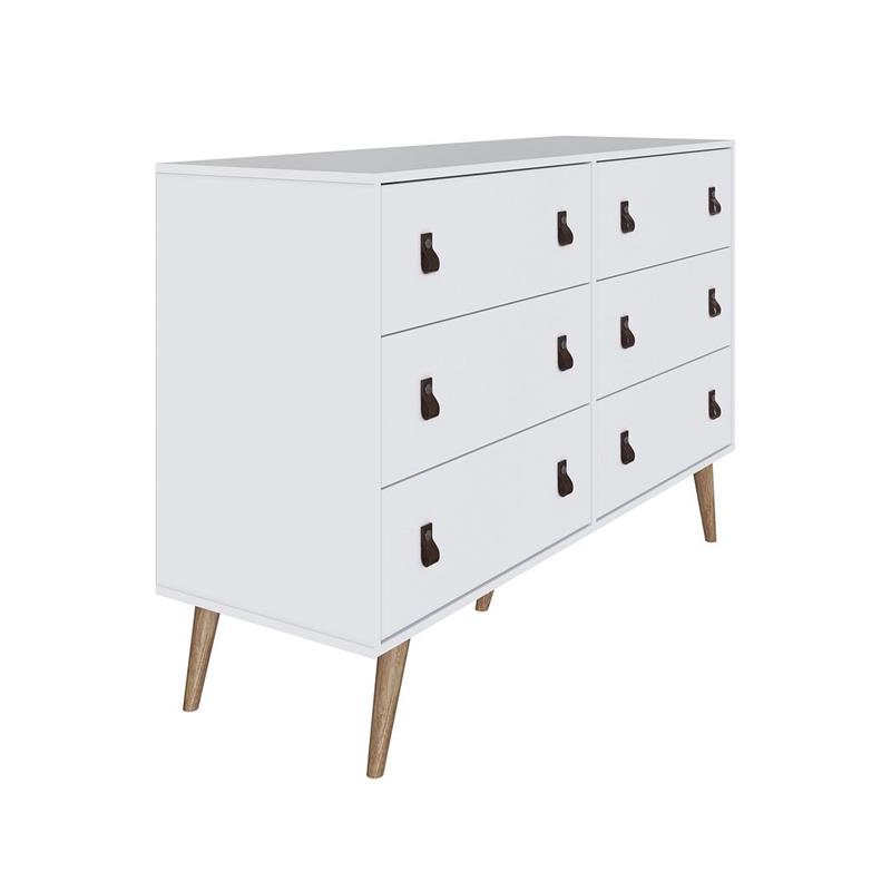 Manhattan Comfort Amber Double Dresser with Faux Leather Handles in White