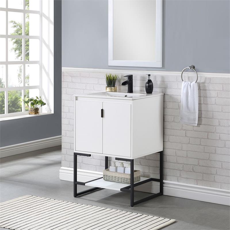Manhattan Comfort Scarsdale Metal Bathroom Vanity Sink in White/Black