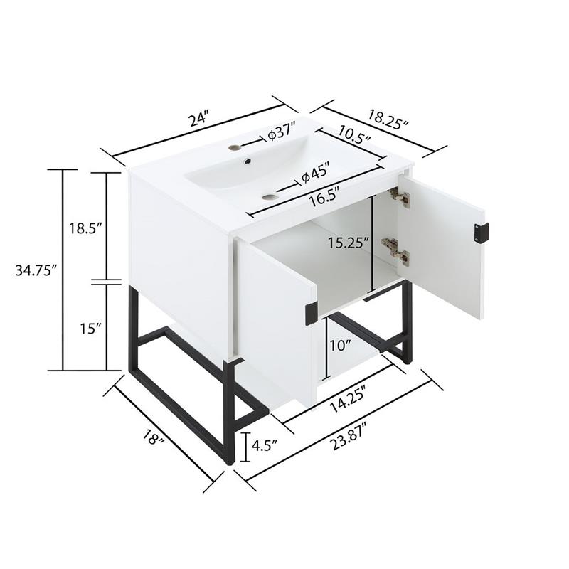 Manhattan Comfort Scarsdale Metal Bathroom Vanity Sink in White/Black