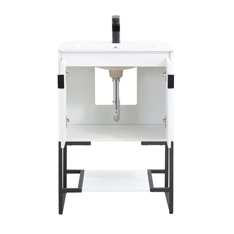 Manhattan Comfort Scarsdale Metal Bathroom Vanity Sink in White/Black