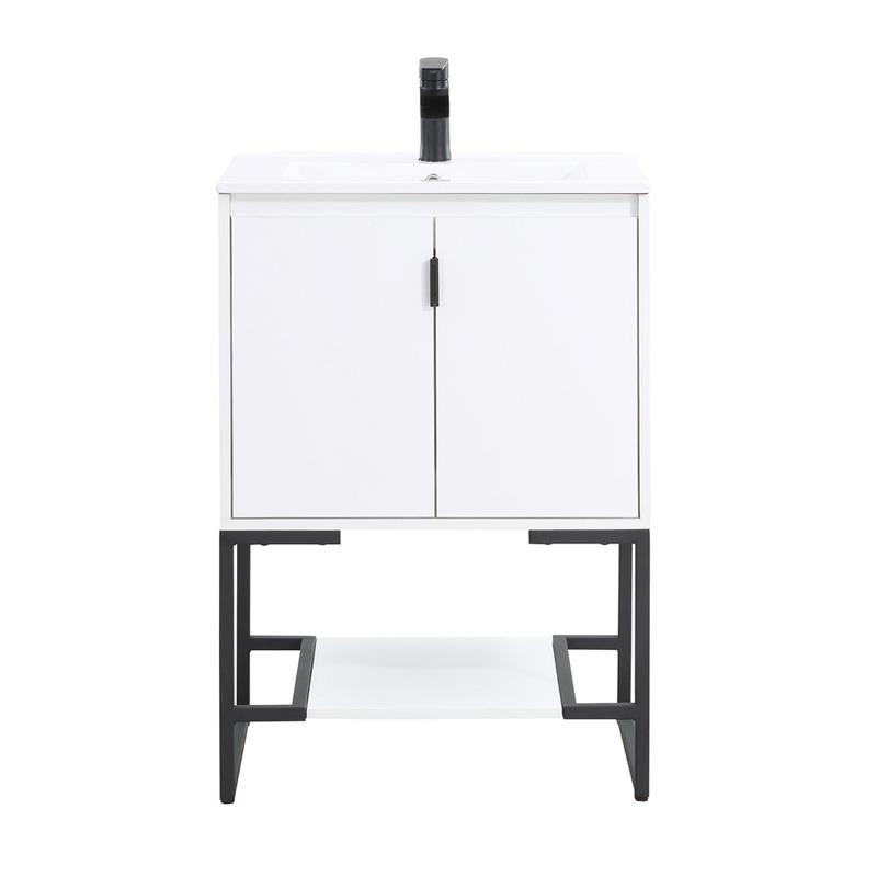 Manhattan Comfort Scarsdale Metal Bathroom Vanity Sink in White/Black
