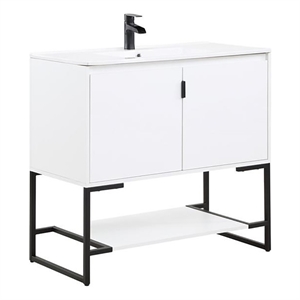 Manhattan Comfort Scarsdale 36&quot Metal Bathroom Vanity Sink in White/Black