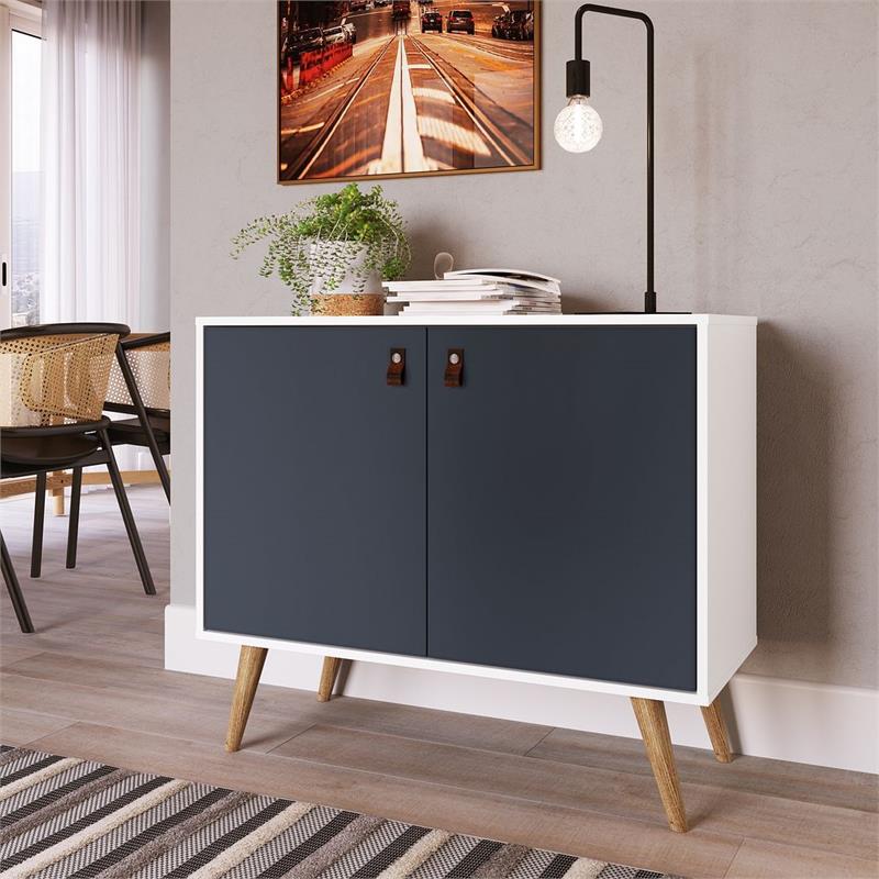 Manhattan Comfort Amber 1-Shelf Engineered Wood Accent Cabinet in White/Blue
