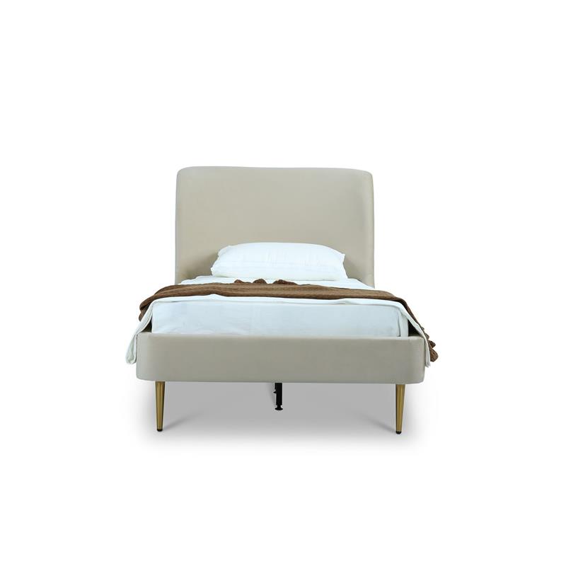 Manhattan Comfort Heather Modern Velvet/Foam Twin Bed in Cream/Gold