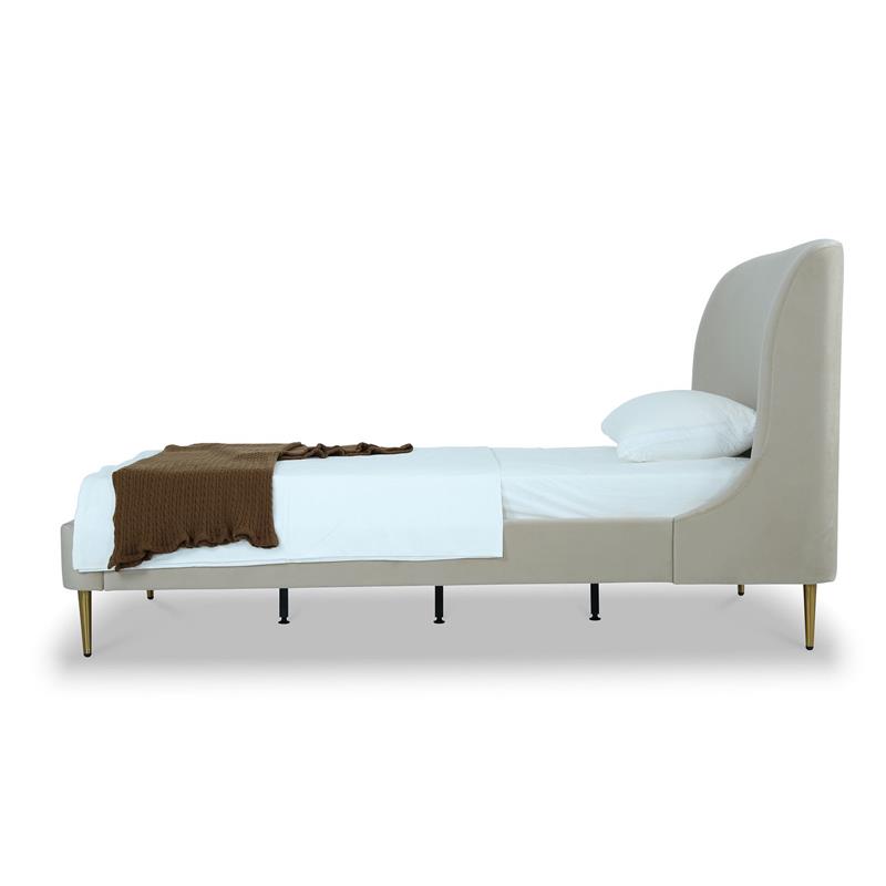 Manhattan Comfort Heather Modern Velvet/Foam Twin Bed in Cream/Gold