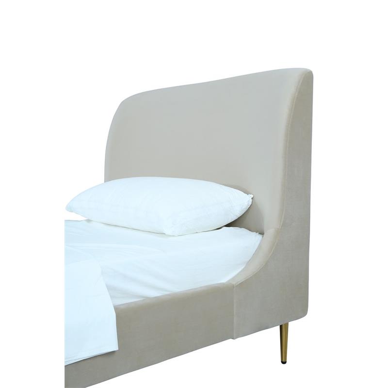 Manhattan Comfort Heather Modern Velvet/Foam Twin Bed in Cream/Gold