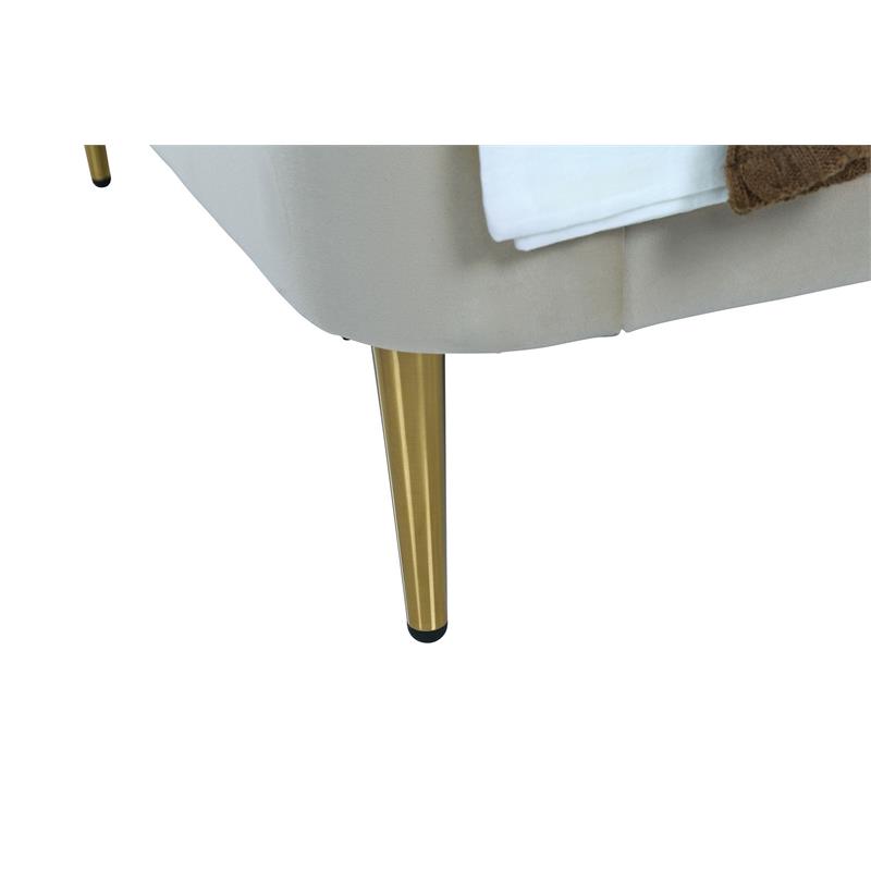 Manhattan Comfort Heather Modern Velvet/Foam Twin Bed in Cream/Gold