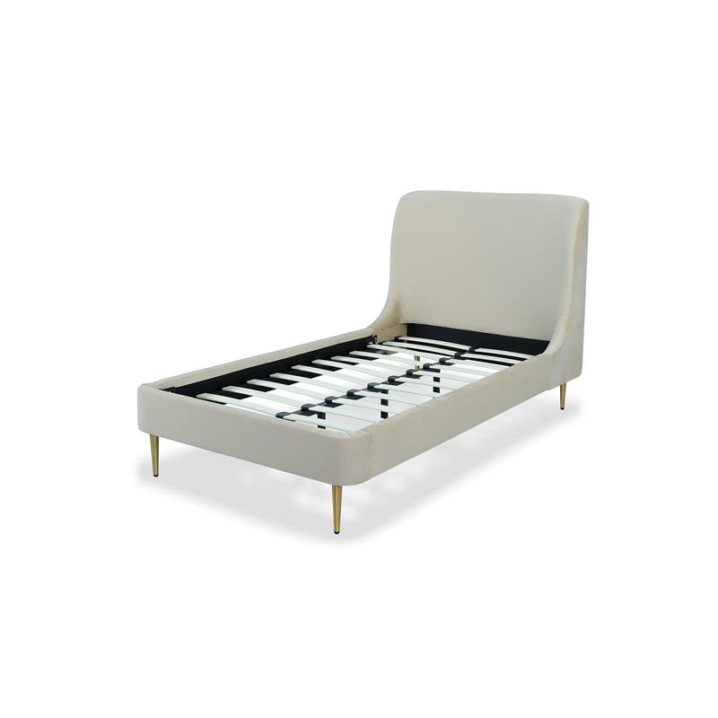 Manhattan Comfort Heather Modern Velvet/Foam Twin Bed in Cream/Gold