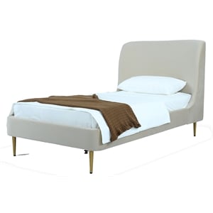 Manhattan Comfort Heather Modern Velvet/Foam Twin Bed in Cream/Gold