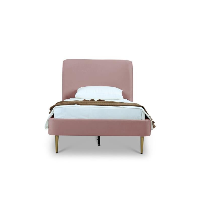 Manhattan Comfort Heather Modern Velvet/Foam Twin Bed in Blush Pink/Gold