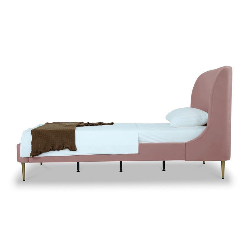 Manhattan Comfort Heather Modern Velvet/Foam Twin Bed in Blush Pink/Gold