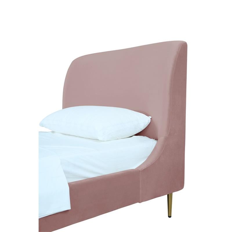 Manhattan Comfort Heather Modern Velvet/Foam Twin Bed in Blush Pink/Gold
