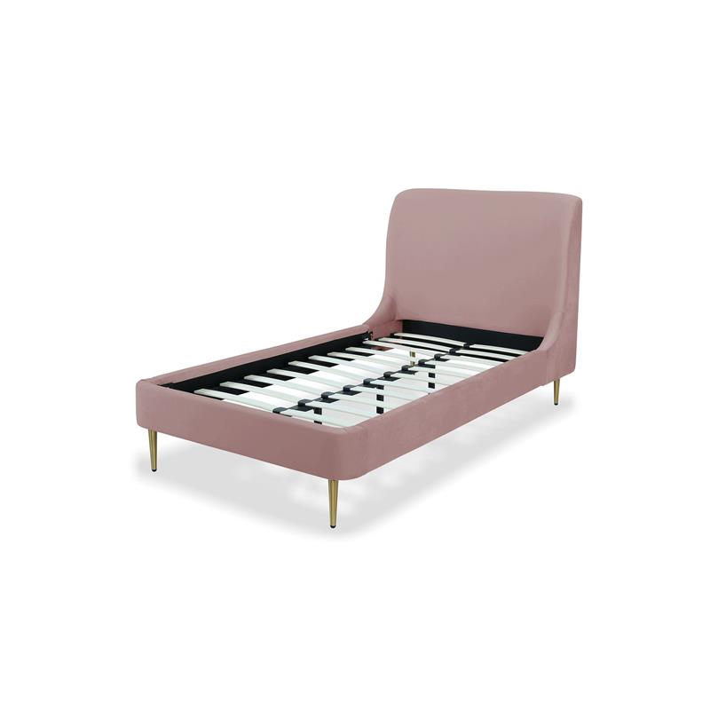 Manhattan Comfort Heather Modern Velvet/Foam Twin Bed in Blush Pink/Gold