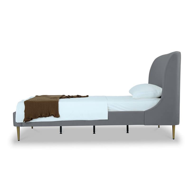 Manhattan Comfort Heather Modern Velvet/Foam Twin Bed in Gray/Gold