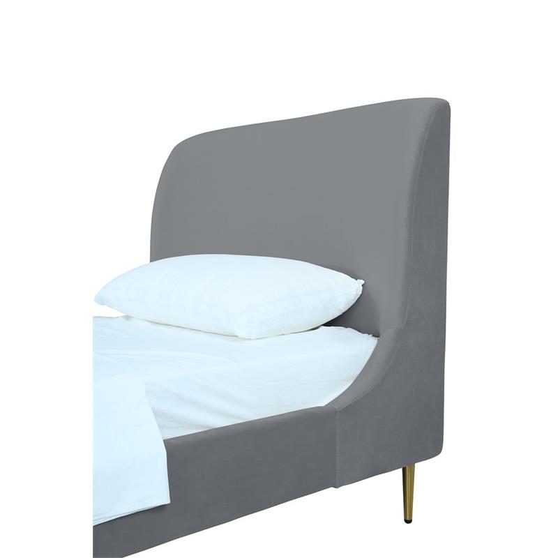Manhattan Comfort Heather Modern Velvet/Foam Twin Bed in Gray/Gold