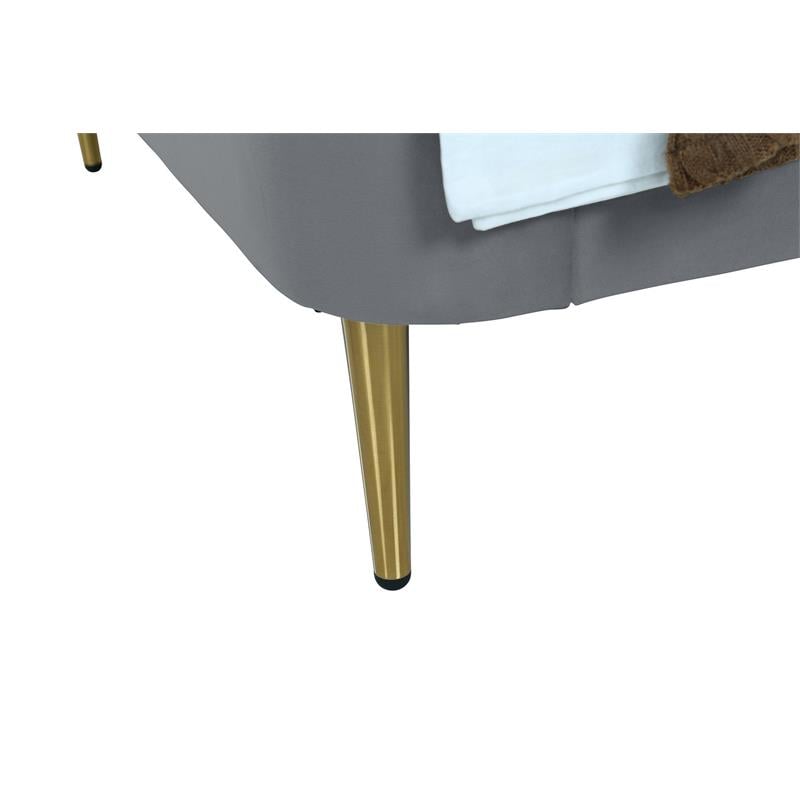 Manhattan Comfort Heather Modern Velvet/Foam Twin Bed in Gray/Gold