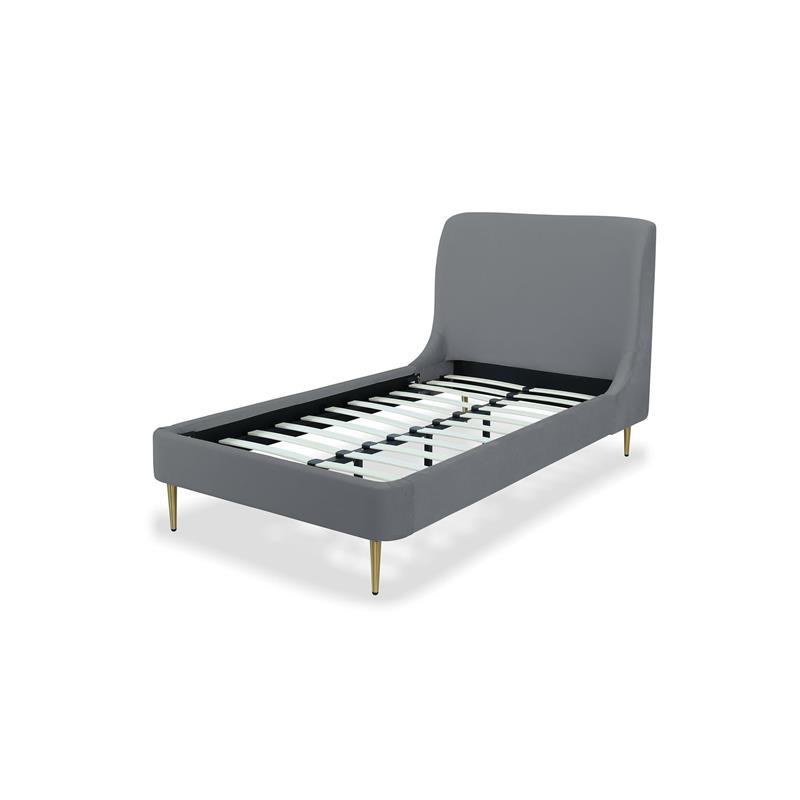 Manhattan Comfort Heather Modern Velvet/Foam Twin Bed in Gray/Gold