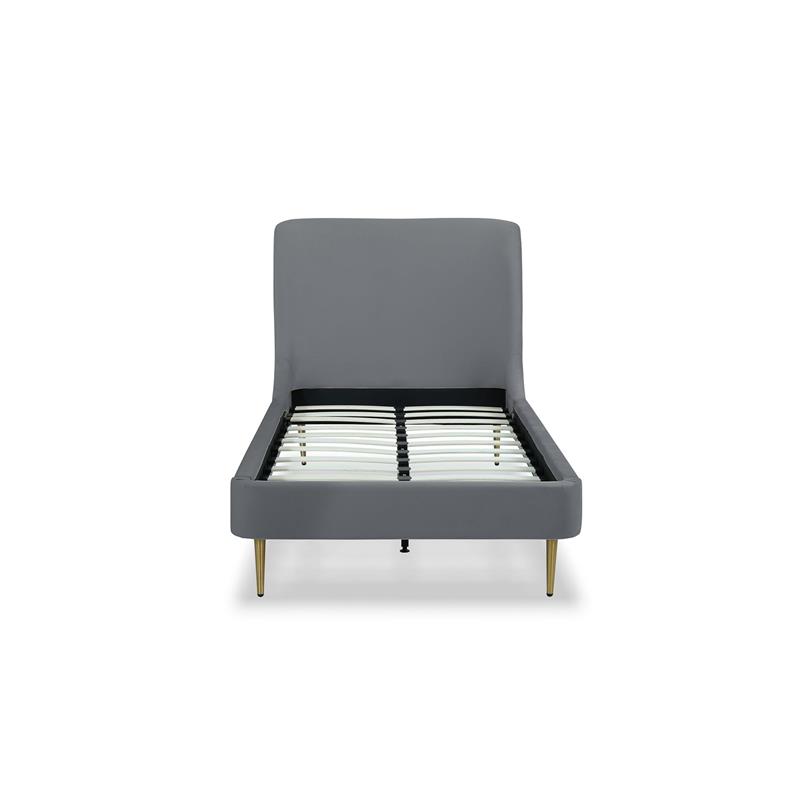 Manhattan Comfort Heather Modern Velvet/Foam Twin Bed in Gray/Gold