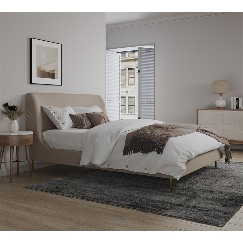 Manhattan Comfort Heather Modern Velvet/Foam Twin Bed in Taupe/Gold