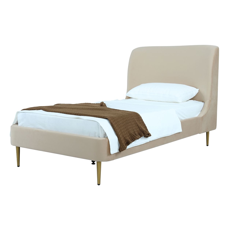 Manhattan Comfort Heather Modern Velvet/Foam Twin Bed in Taupe/Gold