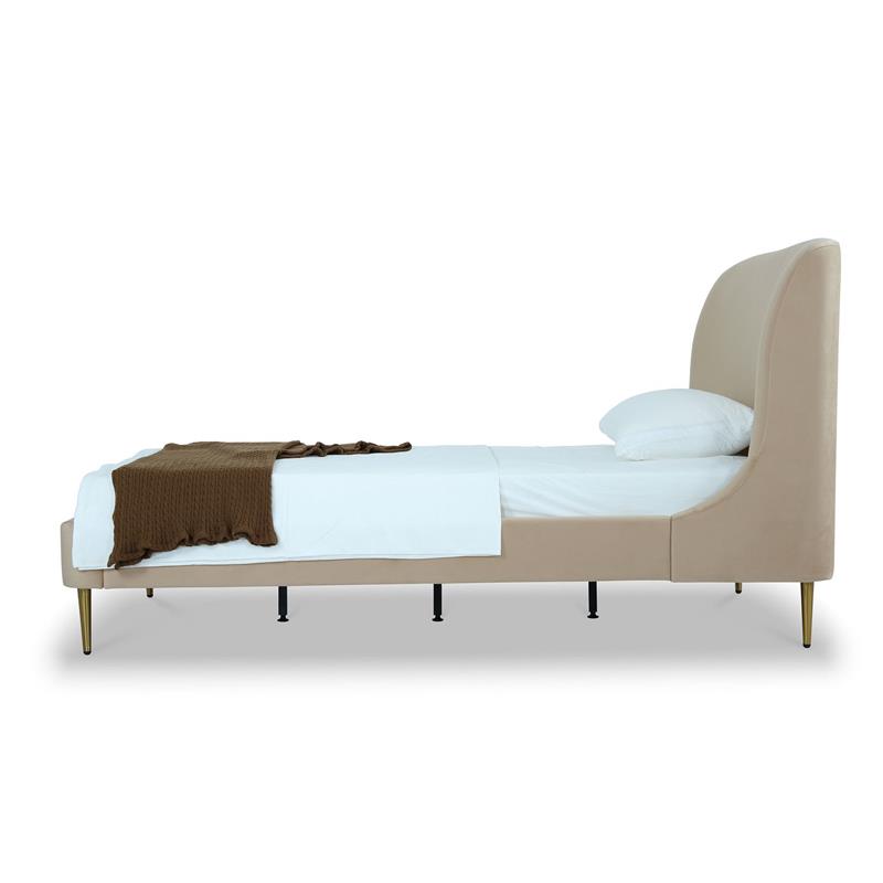 Manhattan Comfort Heather Modern Velvet/Foam Twin Bed in Taupe/Gold
