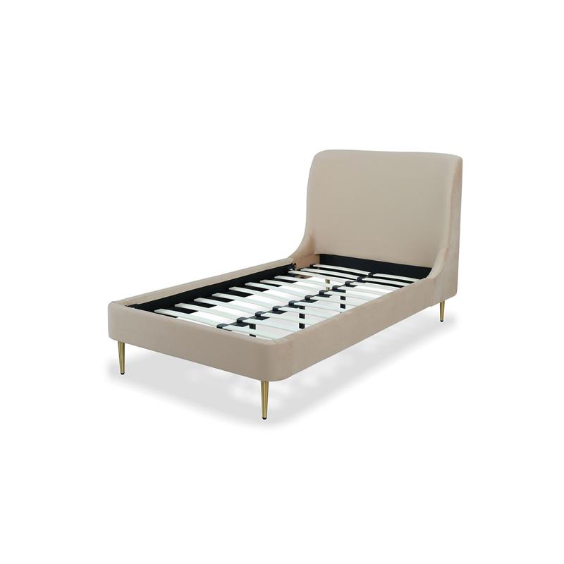 Manhattan Comfort Heather Modern Velvet/Foam Twin Bed in Taupe/Gold