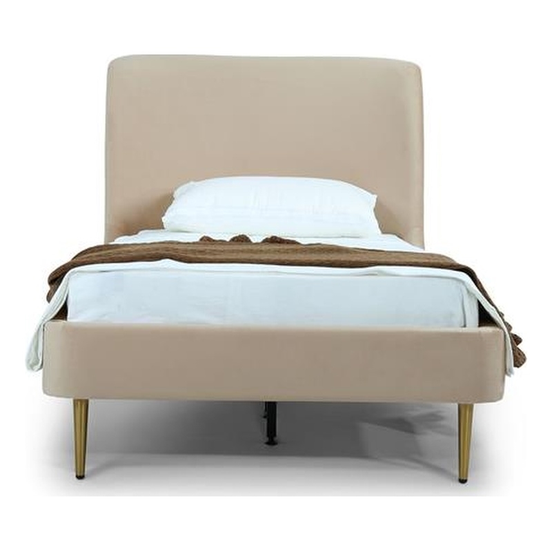 Manhattan Comfort Heather Modern Velvet/Foam Twin Bed in Taupe/Gold