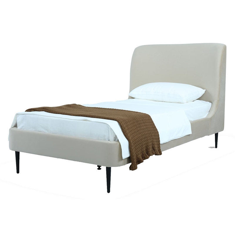 Manhattan Comfort Heather Modern Velvet/Foam Twin Bed in Cream/Black