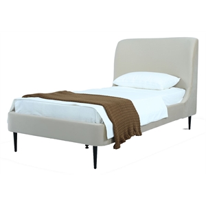 Manhattan Comfort Heather Modern Velvet/Foam Twin Bed in Cream/Black