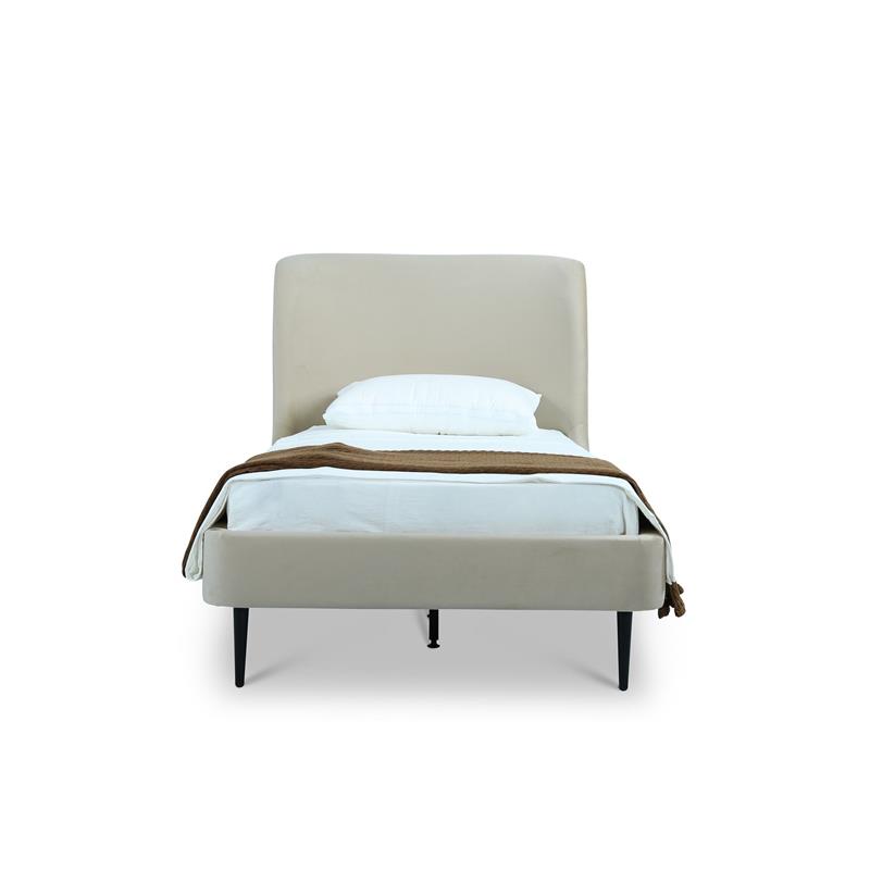 Manhattan Comfort Heather Modern Velvet/Foam Twin Bed in Cream/Black